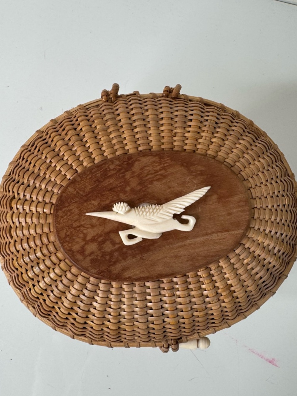 Vintage Nantucket Basket Handbag with Bird - Picture 5 of 9
